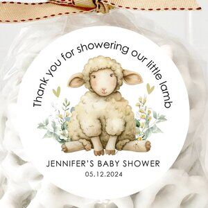 Personalized Little Lamb Baby Shower Stickers, Lamb Theme Baby Shower Stickers